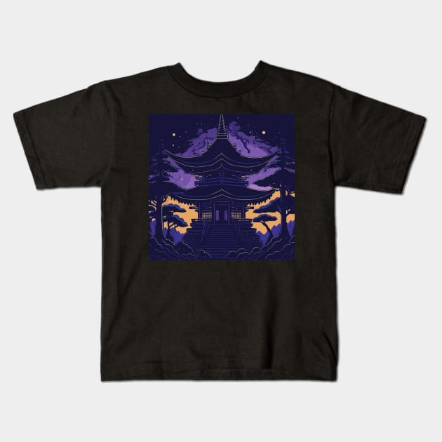 japanese temple Kids T-Shirt by DesignVerseAlchemy